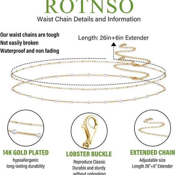 14K Gold Plated Body Chains Dainty Boho Layered Beach Waist Chain Adjustable Bik - Picture 3 of 9